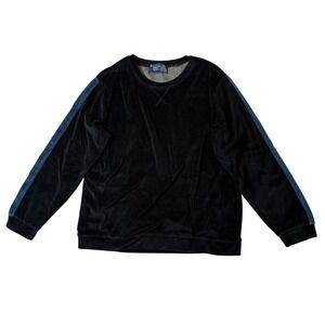 Original Penguin Velour Sweatshirt Black Blue Side Stripe Crew Neck Large L/G